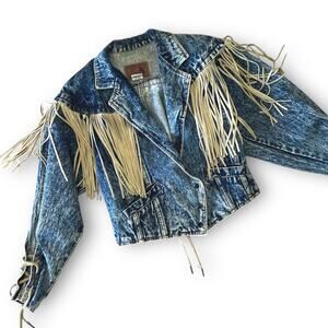 Prezzia Acid Wash Denim Fringe Jacket